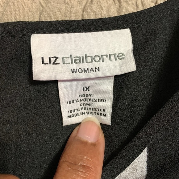 Liz Claiborne Women’s Abstract Black/Blue Size XL Blouse Office Artsy - Picture 6 of 12